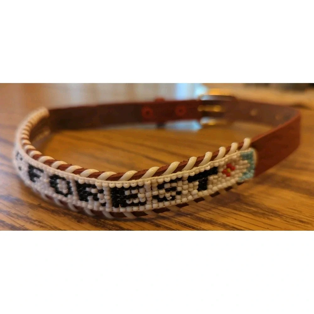 NOS Magic Forest Lake George NY Novelty Beaded Leather Belt Kids Youth Adult 20